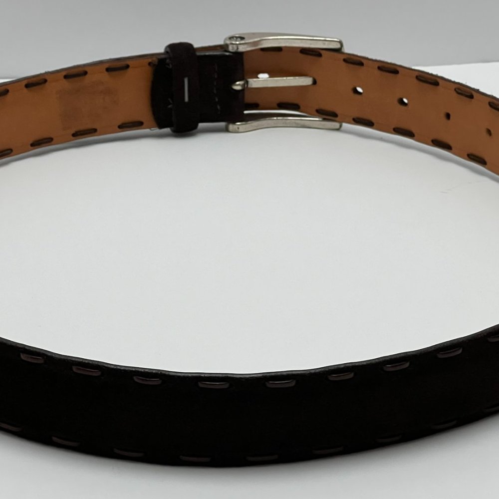 ❣️ LIKE NEW ❣️VICTOR VICTORIA Suede Leather Belt Italy 32" - 38" Waist Brown - Picture 7 of 13